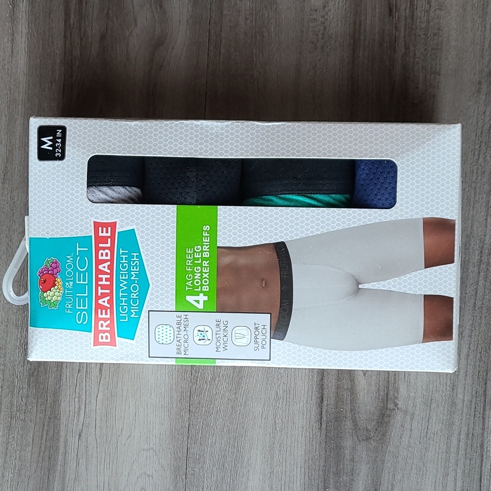 Fruit of the Loom Select Breathable Long Leg Boxer Briefs - 4 Pack Assorted